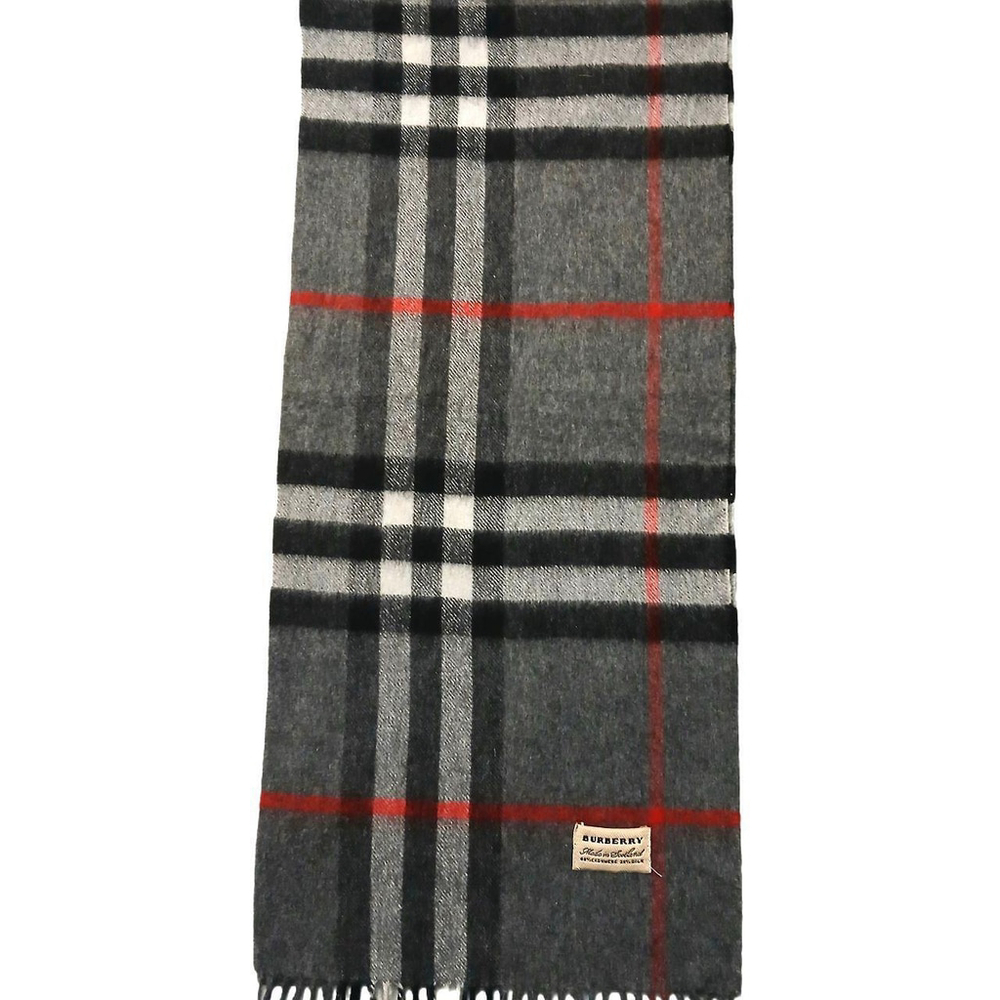 Burberry Vintage Gray Black Red White Luxury Cashmere & Silk Plaid Fall Winter